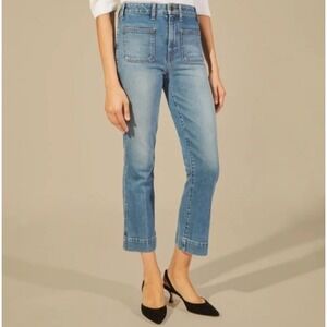 Khaite Raquel Premium Denim Sz 30 Cropped Patch Pocket Jeans Straight Flare